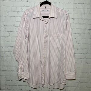 Geoffrey Beene size  large, 16 1/2, 34/35 pink with blue & white stripes
